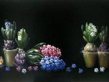 Blomstermaleri udført af Birthe Jarlbæk, Hyancinther i potter og på løg