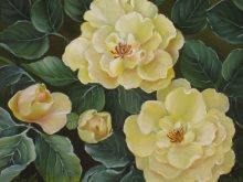 Blomstermaleri af en gul rose, selve maleriet måler 13 x 16 cm