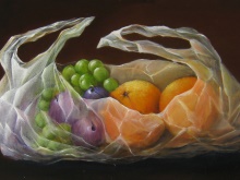Maleri af frugter i en plastpose